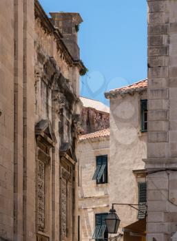Narrow street in the old town of Dubrovnik in Croatia
