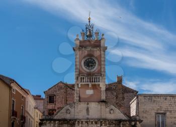 Guard house and clock tower in the ancient old town of Zadar in Croatia