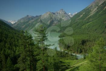 Mountain landscape. Highlands, the mountain peaks, gorges and valleys. The stones on the slopes.