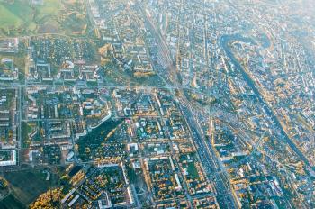 Vologda City bird's-eye view. Aerophotographing Vologda. Houses and buildings of the city.