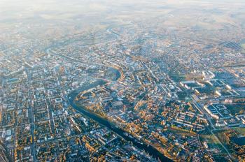 Vologda City bird's-eye view. Aerophotographing Vologda. Houses and buildings of the city.