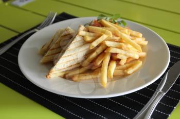 Restaurant menu. Dishes which give at restaurants. French fries