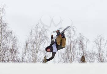 Skiing. Training ride on skis. Winter sport.