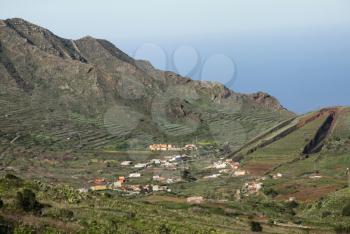 Mountain landscape of Tenerife. Volcanic island. Hills and valleys.