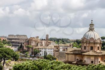 Rome, Italy - June 11, 2012: The eternal city of Rome, Roman streets and buildings, modern and ancient architecture of Rome.