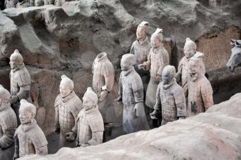 XIAN, CHINA - October 29, 2017: Terracotta Army. Clay soldiers of the Chinese emperor. Sculptures of the soldiers of the emperor.