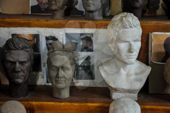 XIAN, CHINA - October 29, 2017: Clay busts in the museum. Souvenir workshop of the terracotta army. Souvenirs in the museum of the terracotta army.