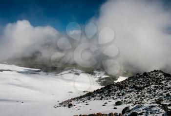 Mountain landscape with snow. Snow in the mountains. Mountain landscape.