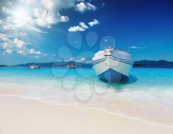 Tropical beach with white sand and azure sea 
