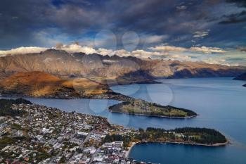 View of Queenstown, Wakatipu Lake and Remarkables Mountains, New Zealand