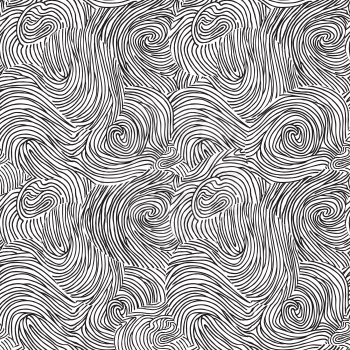 Abstract swirl chaotic line doodle seamless pattern Ocean wave texture black and white background