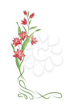 Flower frame. Swirl vignette border decor. Floral bouquet summer decorative element for greeting card design. Nature  background