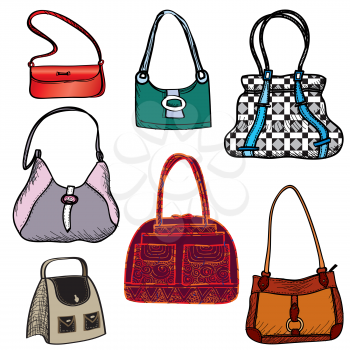 Handbags. Fashion bag set. Female purse accessory collection.