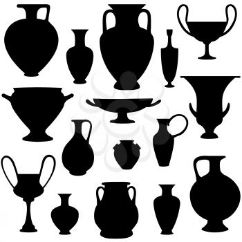 Ancient greek vase silhouette set. Greece icon collection.