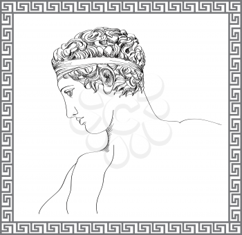 Greek sculpture. Vector hand drawn sketch. Engraving mans portrait. Travel Greece illustration