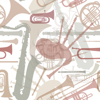 Abstract Music Background. Seamless texture with musical instruments. Musical tiled pattern.