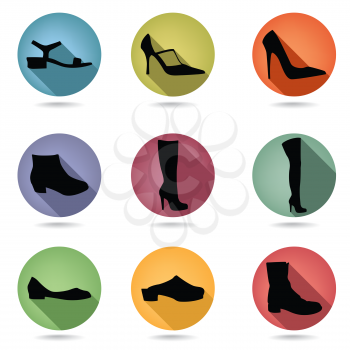 Shoes icon set. Fashion footwear boots silhouettes collection