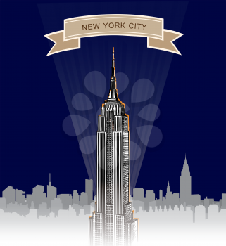 New York Skyline. Vector USA landscape. Cityscape in the early morning. Manhattan Skyline with Empire State Building