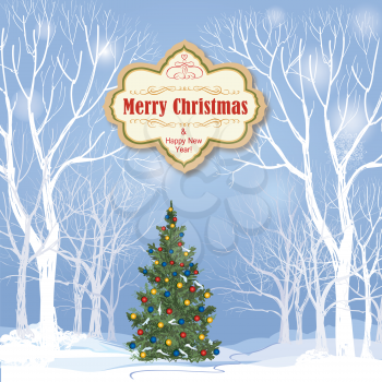 Christmas background. Snow winter landscape. Holiday greeting card.