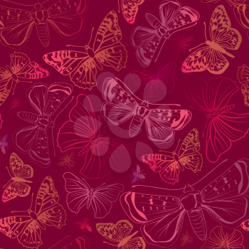 Butterfly seamless pattern. Summer holiday wildlife floral background.
