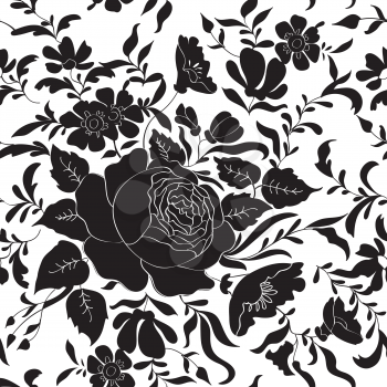 Floral engraved seamless pattern. Flower garden background