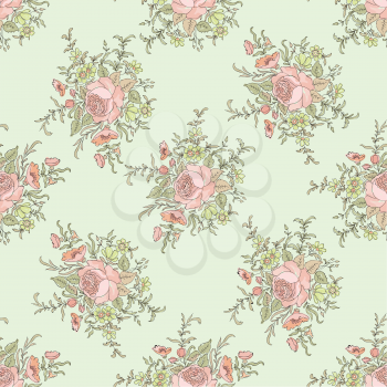 Floral seamless pattern. Flower bouquet background. Vintage flourish border for spring card design.