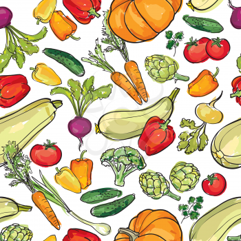 Vegetables pattern. Food ingredient seamless background.