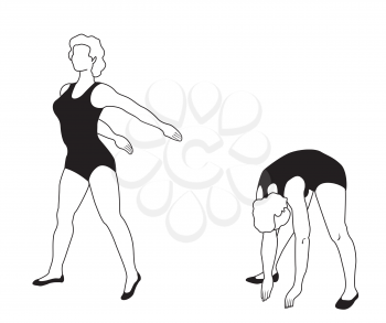 Elegant women silhouettes doing fitness exercises. Fitness club icon set, fitness exercises concept. Girls gym training vector illustration isolated on white background