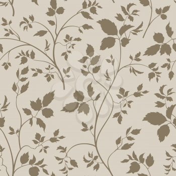 Floral seamless pattern. Branch with leaves ornamental background. Flourish nature garden texture