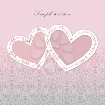 Love hearts holiday background greeting card. Romantic date frame.