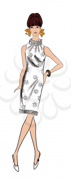 Stylish fashion dressed girls (1950's 1960's style): Retro fashion party. vintage fashion silhouettes from 60s.