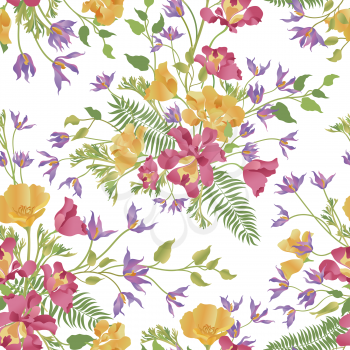 Floral ornamental white seamless pattern. Flower garden background. Spring garden texture