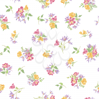 Floral ornamental white seamless pattern. Flower bouquet summer garden background. Flourish garden texture