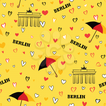 Travel Berlin seamless pattern. Germany vacation wallpaper. Travel Europe background. German Landmark tiled grunge pattern.