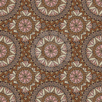 Abstract seamless pattern with circular ornament Swirl geometric doodle texture. Ornamental tiled background.