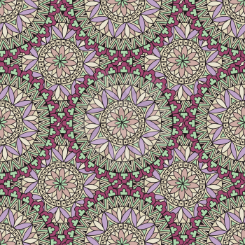 Abstract seamless pattern with circular ornament Swirl geometric doodle texture. Ornamental tiled oriental background.
