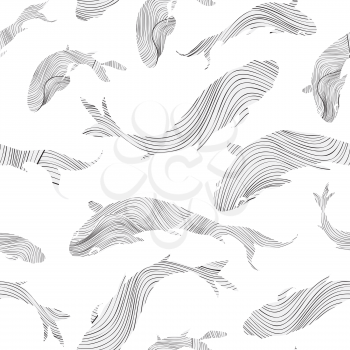 Fish seamless pattern Sketch underwater marine textured background.