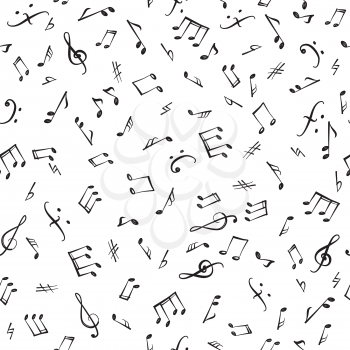 Music notes and elements seamless pattern. Musical tiling background. Music style textured wallpaper.