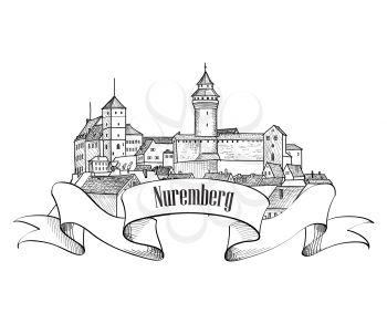 Nurnberg. City symbol. Old Nuremberg. Travel Germany label.