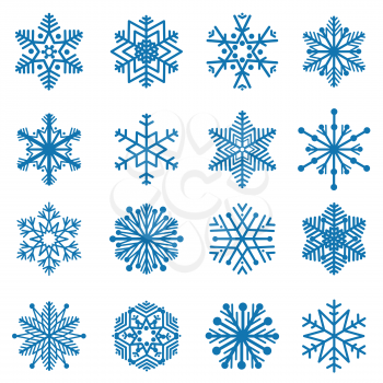 Snowflakes Blue snow icon set Winter holiday symbols isolated