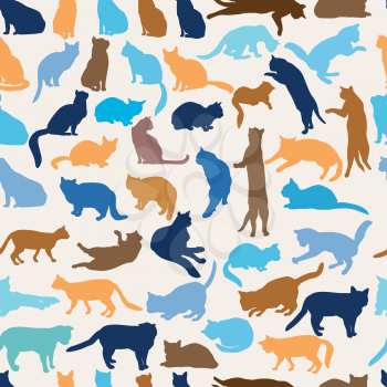Cats seamless pattern. Cat silhouette pattern over white background.
