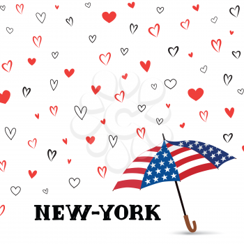 Travel USA background. Love New York City pattern. Heart background with umbrella. Good for greeting card