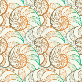 Abstract ornamental spiral seamless pattern. Stylish seashell nautilus textured ocean wave geometric background
