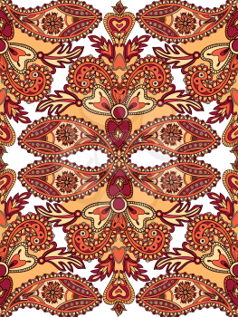 Abstract floral geometric seamless pattern.  Flourish tiled oriental background. Fantastic flowers and leaves. Wonderland motives of the paintings of arabic mandala. Indian fabric pattern.