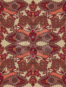Abstract floral geometric seamless pattern.  Flourish tiled oriental background. Fantastic flowers and leaves. Wonderland motives of the paintings of arabic mandala. Indian fabric pattern.
