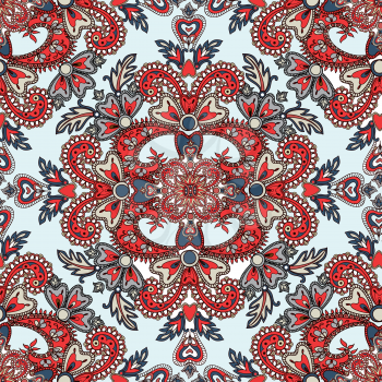 Flourish tiled pattern. Abstract floral geometric seamless oriental background. Indian fabric pattern.