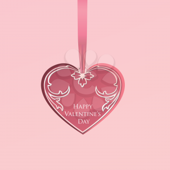 Valentines Day Greeting Card. Love heart shape card Valentines day gentle pink background