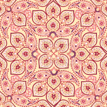Floral pattern Flourish tiled oriental ethnic background. Abstract geometric ornament with fantastic flowers and leaves. Wonderland ornamental motives