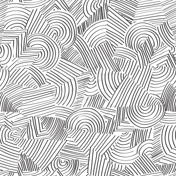 Line seamless pattern. Abstract doodle geometric ornament Black and white texture