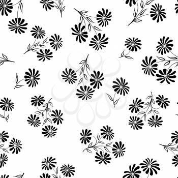 Floral seamless pattern. Flower bouquet background. Floral seamless texture with flowers chamomile. Flourish black and white tiled wallpaper